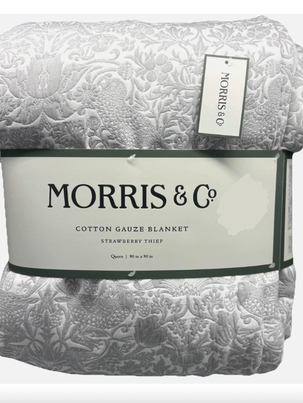 Morris & Co Jacquard Gray Strawberry Thief Queen Blanket Faux Fur Reverse Luxury